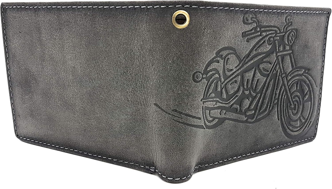 echt Leder Biker Geldbörse quer Hunterleder Portemonnaie Motorrad mit 50cm Kette & RFID Schutz