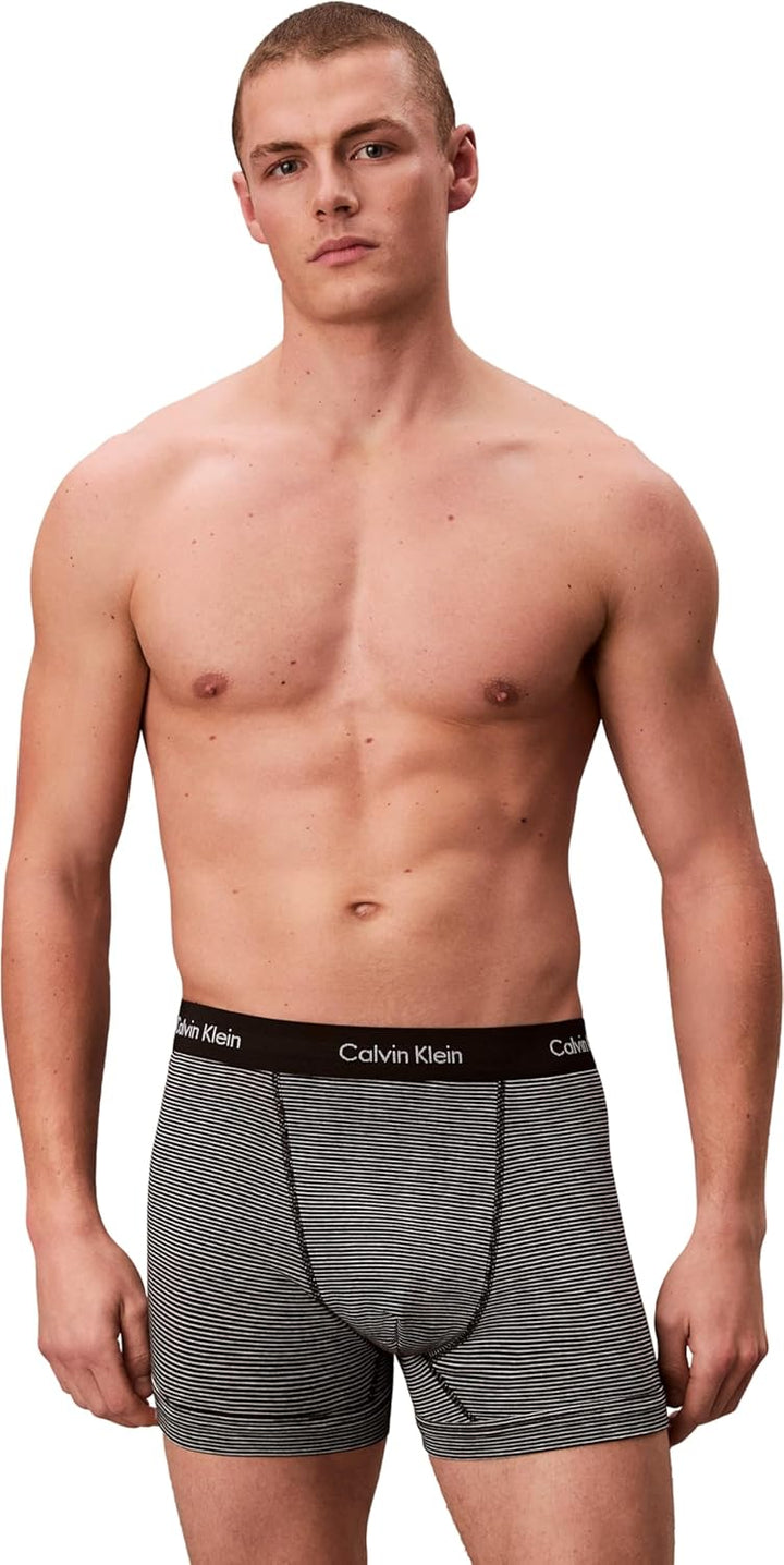 Calvin Klein Herren 3er Pack Boxershorts Trunks Baumwolle mit Stretch, Mehrfarbig (White/B&amp;W Stripe/
