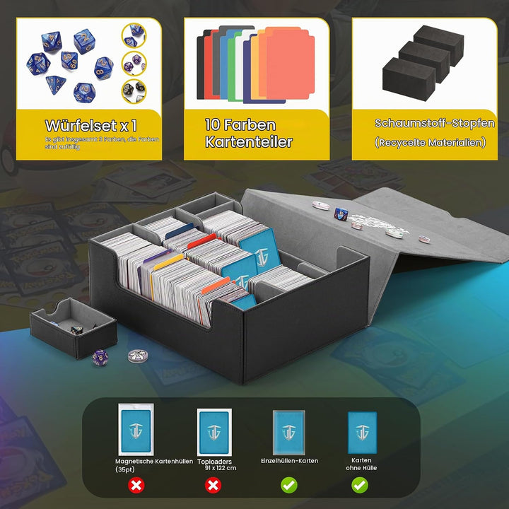 Sammelkarten Aufbewahrungsbox für 1800+ Karten, Magnetische Card Deck Box mit Tragezubehör, Sammelka
