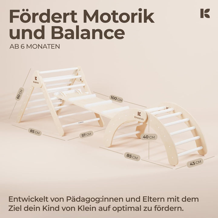 5in1 Klettergerüst Indoor-Spielplatz Set – Pikler-Kletterdreieck + Kletterbogen + 2-in-1-Rutsche mit