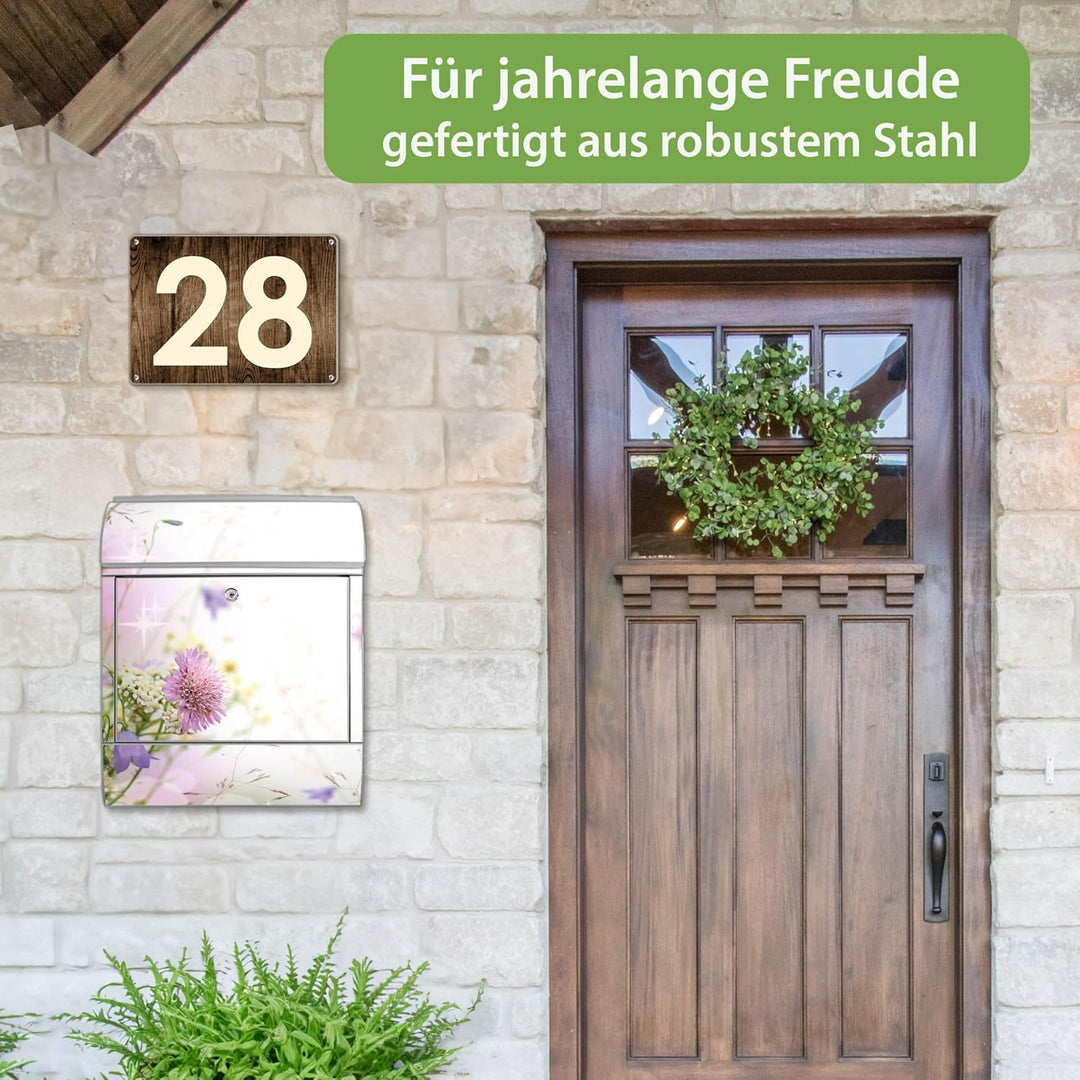 banjado® Design Briefkasten mit Motiv Glitzernde Wiese 39x47x14cm &amp; 2 Schlüssel - Briefkasten Stahl