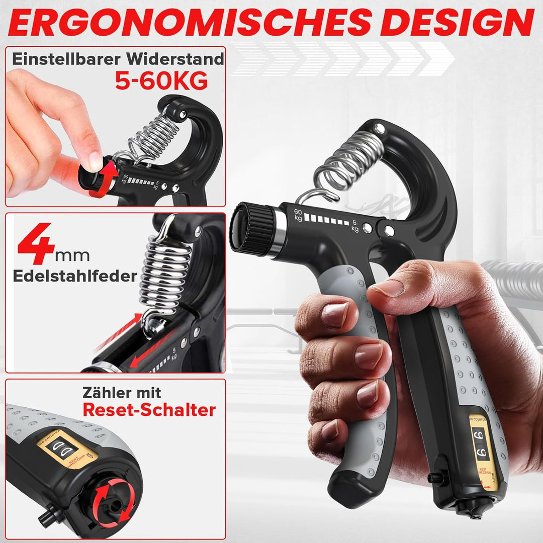 Handtrainer Fingertrainer, Griffkraft Trainer Set, Verstellbarer Unterarmtrainer, Finger Trainer, Un
