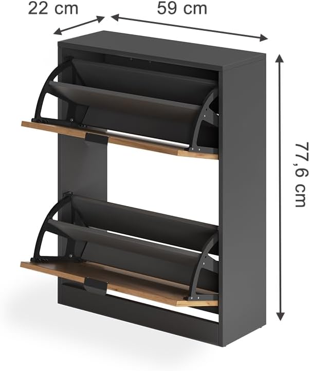 Vicco Schuhkipper Gizmo, Goldkraft Eiche/Anthrazit, 59 x 77.6 cm mit 2 Fächern Goldkraft Oak/Anthrac