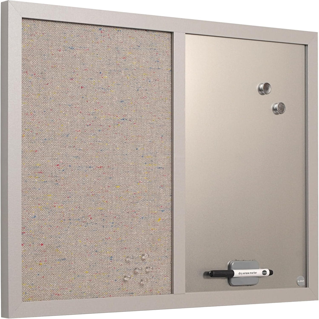 Bi-Office Kombitafel Lavander, Pinnwand und Whiteboard, Perlenfarben Textiloberfläche und Silber Mag