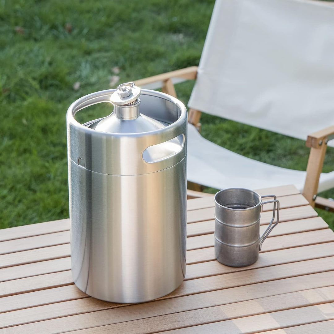 TMCRAFT 5 Liter Mini Growler Keg, tragbares Edelstahl-Bierfass mit sechskantem Spiraldeckel für Haus