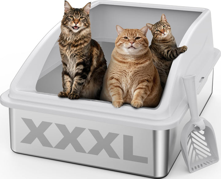 FURTIME Katzenklo Edelstahl XXXL, Katzentoilette Edelstahl 71x51x31 cm, Extra Grosses Katzenklo mit