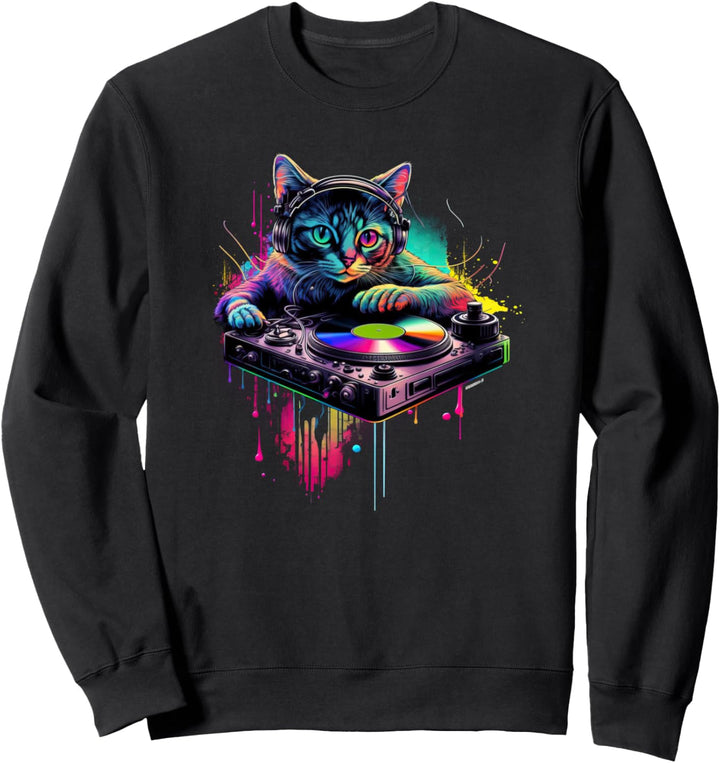 DJ Katze | Disco Katze | Schwarze Party Katze | Katzen Sweatshirt