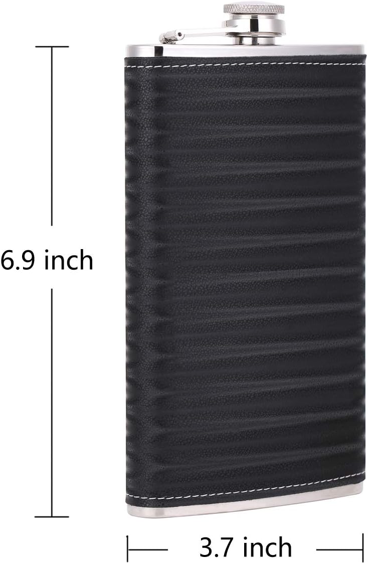TANEAXON Flachmann mit Trichter und Box, Edelstahl, auslaufsicher, 340 ml, Schwarz 12 oz D. Schwarz(