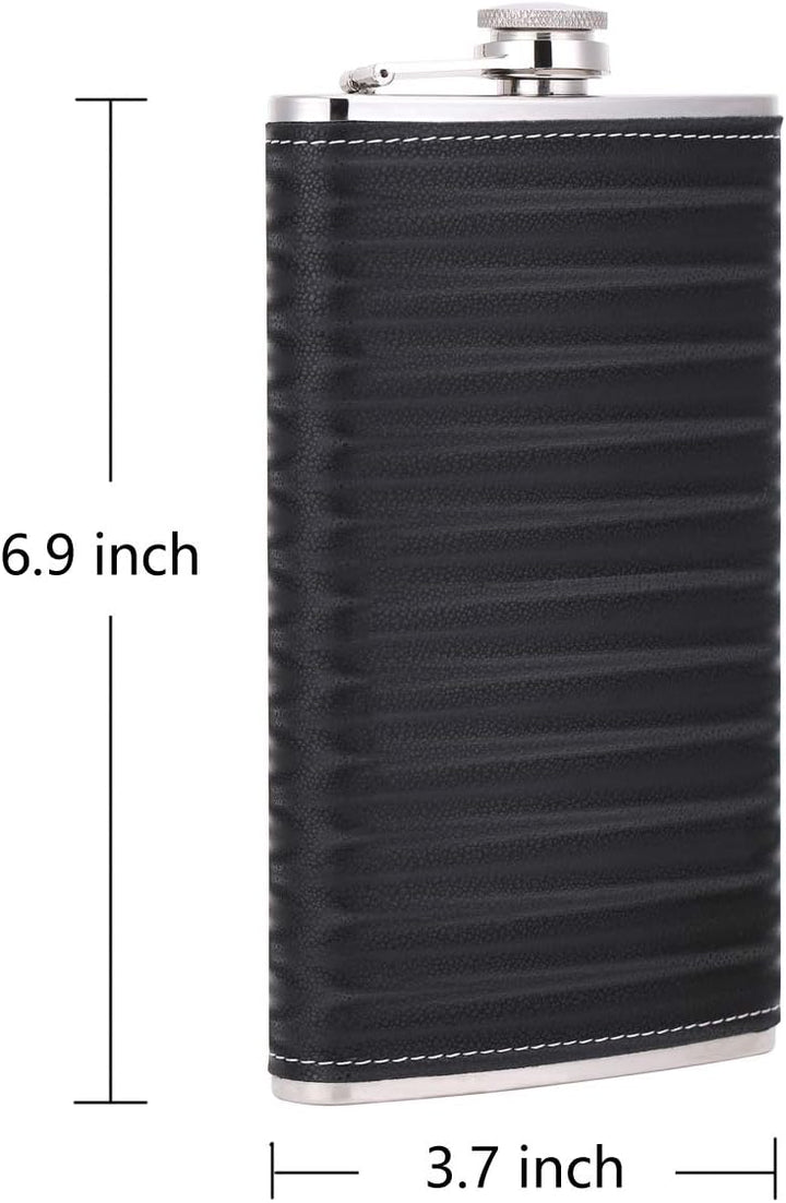 TANEAXON Flachmann mit Trichter und Box, Edelstahl, auslaufsicher, 340 ml, Schwarz 12 oz D. Schwarz(