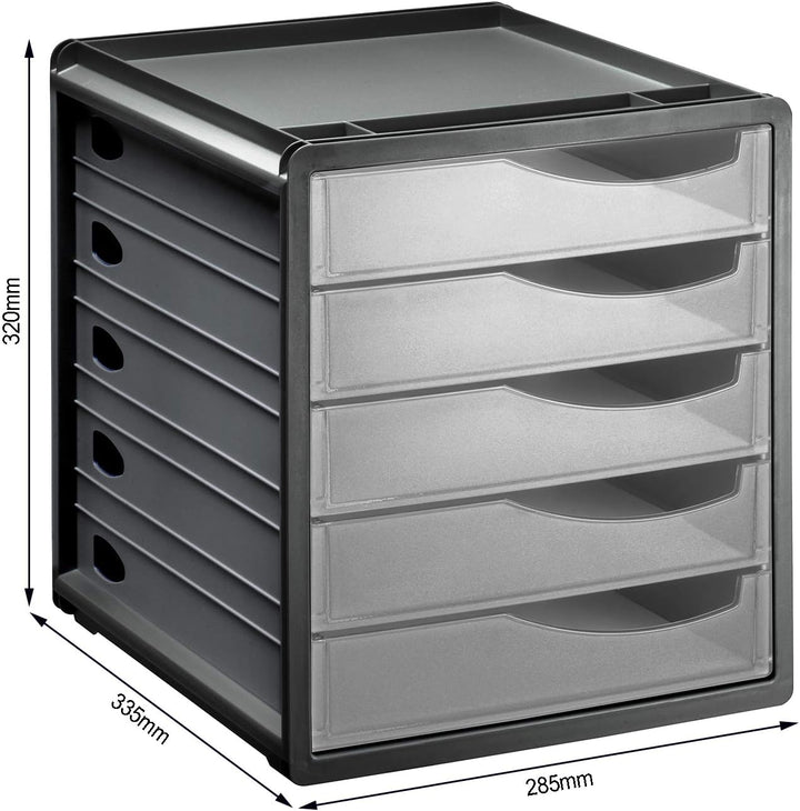 Rotho Spacemaker Schubladenbox / Bürobox mit 5 Schüben, Kunststoff (PS) BPA-frei, transparent/anthra