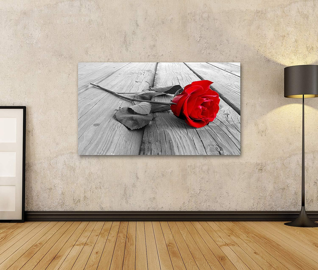 islandburner Bild auf Leinwand Rosen Rot Auf Holz Selektive Färbung Bilder Wandbilder Poster, 80L x