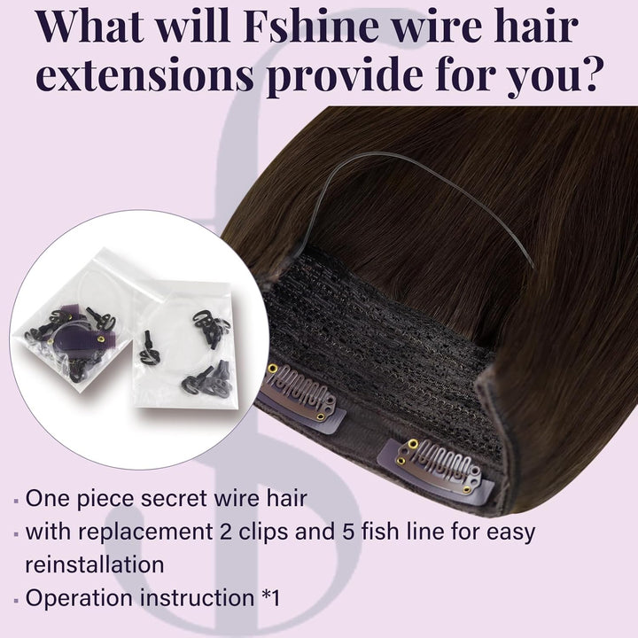 Fshine Remy Secret Wire Hair Extensions Echthaar 40cm/16Zoll Echthaar Extensions Fish Line Hair Dunk