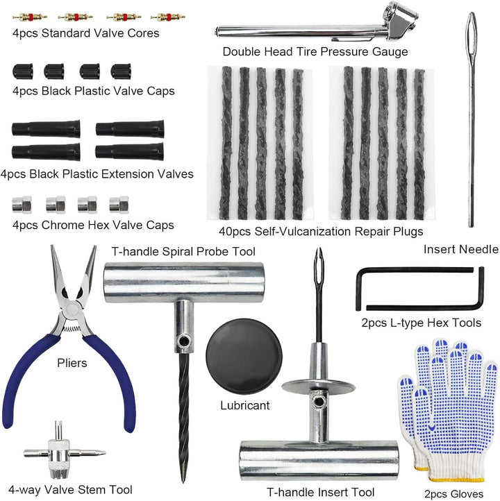 MAIKEHIGH Reifen Reparaturset, Heavy Duty Reifenreparaturset Auto - 70 Stück Set für Motorrad, ATV,