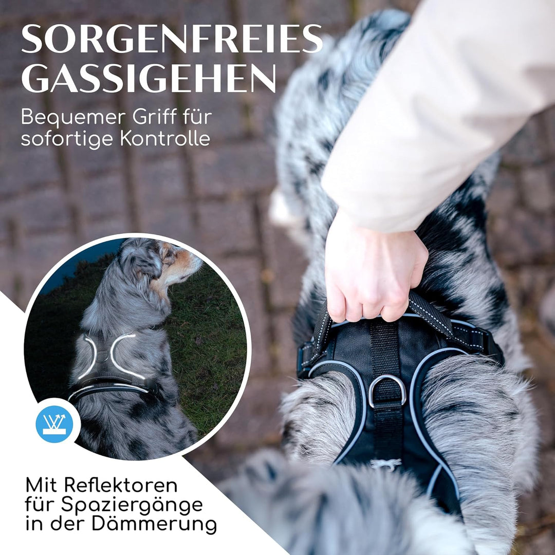 FREUDENTIER Hundegeschirr mit Griff, atmungsaktiv gepolstert - Bombenfester Sitz & maximale Sicherhe