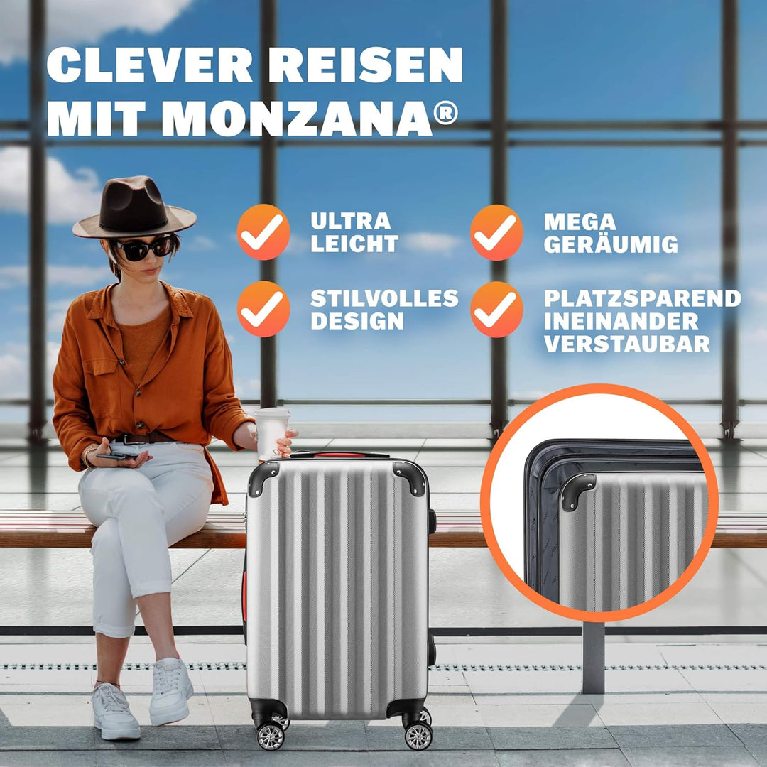 Monzana® 3tlg. Kofferset Baseline Hartschalen Koffer M-L-XL Gel-Griffe 4 Rollen Kantenschutz Schloss