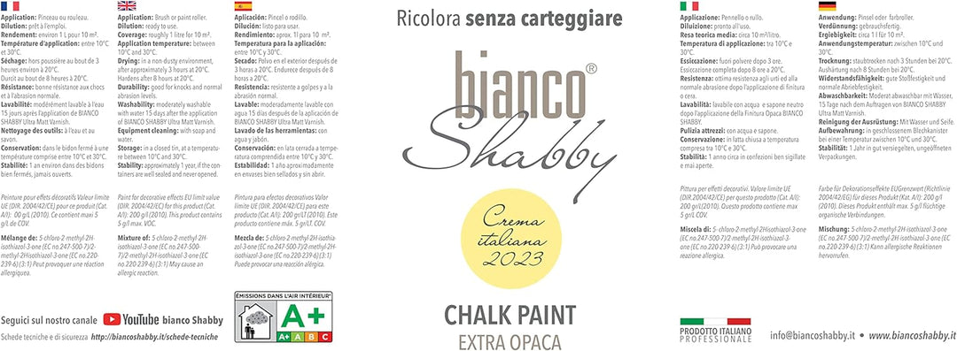 bianco Shabby® Crema Italiana Kreidefarbe Wasserbasis für Alle Oberflächen einfach zu verarbeiten oh