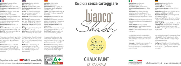 bianco Shabby® Crema Italiana Kreidefarbe Wasserbasis für Alle Oberflächen einfach zu verarbeiten oh