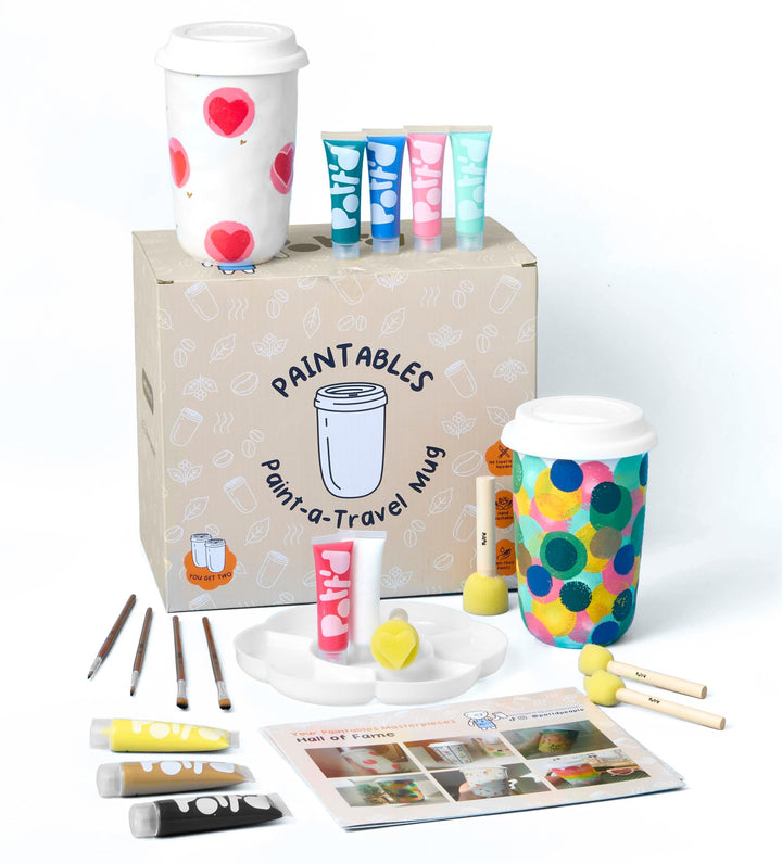 Pott’d Paintables Reisebecher zum Bemalen – DIY Keramik-Bemalen-Set für Erwachsene mit Reisebecher,