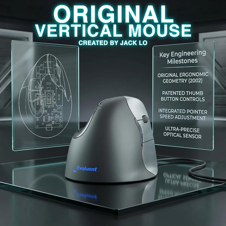 Evoluent VM4R Vertical Mouse 4 Maus für Rechtshänder, Schwarz, Grau Single, Single
