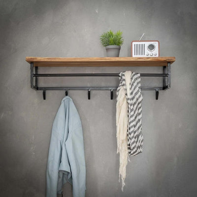 RINGO-Living Wandgarderobe mit Ablage, Kleider Garderobe Flur aus Holz & Metall, rustikale Wandregal