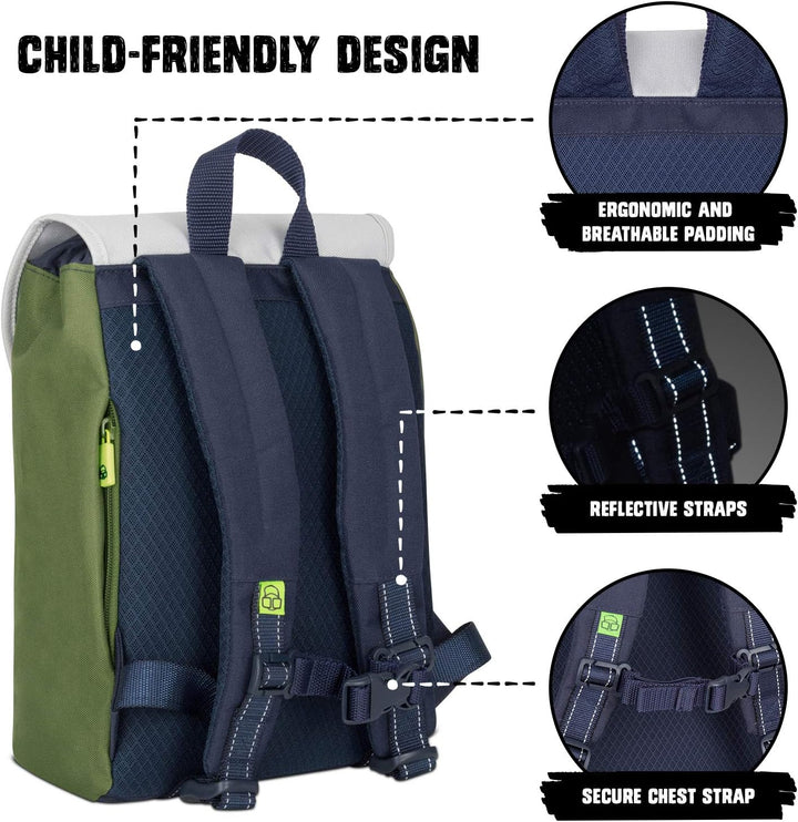 Johnny Urban Rucksack Kinder Mädchen & Jungen Grün - Junior Liam - Kinderrucksack mit Brustgurt - Au