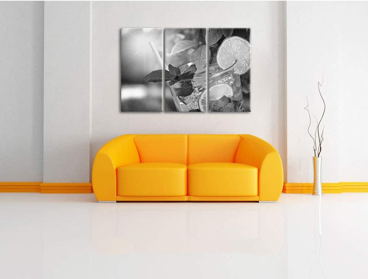 Pixxprint Mojito Cocktail als Leinwandbild/Grösse: 3 Teilig (120x80) cm/Wandbild/Kunstdruck/fertig b