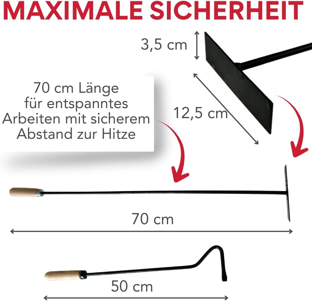 pokm toolsmarket - SET 50cm Schürhaken + 70cm Ascheschaber mit Holzgriff, Kaminbesteck Reinigungsset