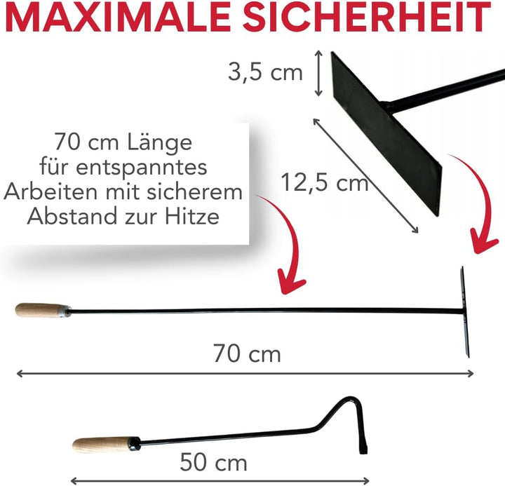 pokm toolsmarket - SET 50cm Schürhaken + 70cm Ascheschaber mit Holzgriff, Kaminbesteck Reinigungsset