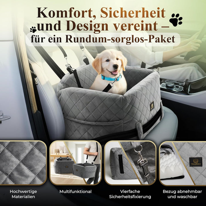 Hunde Autositz für kleine bis mittlere Hunde, Premium Hundesitz Auto waschbar mit Sicherheitsleine,