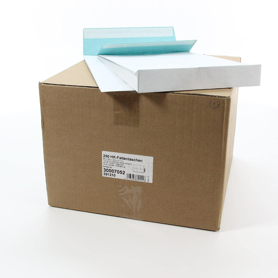 MAILmedia 30007052 Faltenversandtasche B4, fadenverstärkt, weiss/blau