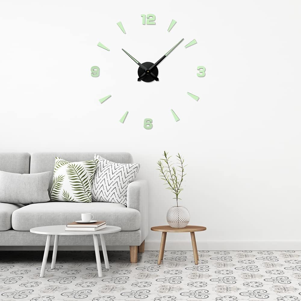 PRIM DIY 3D Wanduhr Luminiferous II, Lumini Hellgrün/Schwarz, LUMINI, Quarz-Schrittmotor, lumineszen