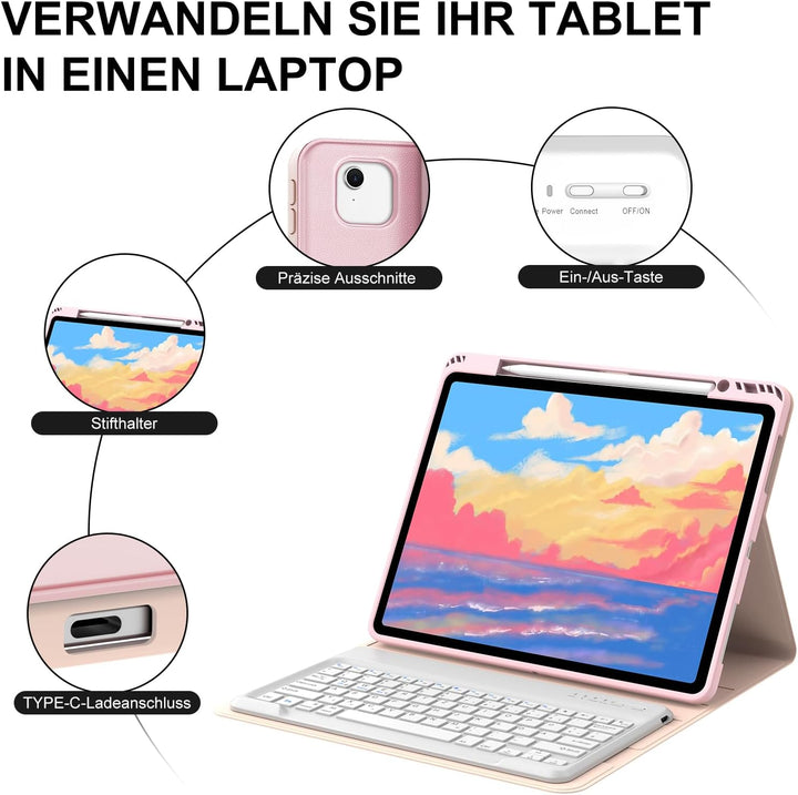 Hülle Beleuchtete Tastatur für Air 13 Zoll (2025/2024) M3/M2, QWERTZ Magnetisch Abnehmbare Keyboard
