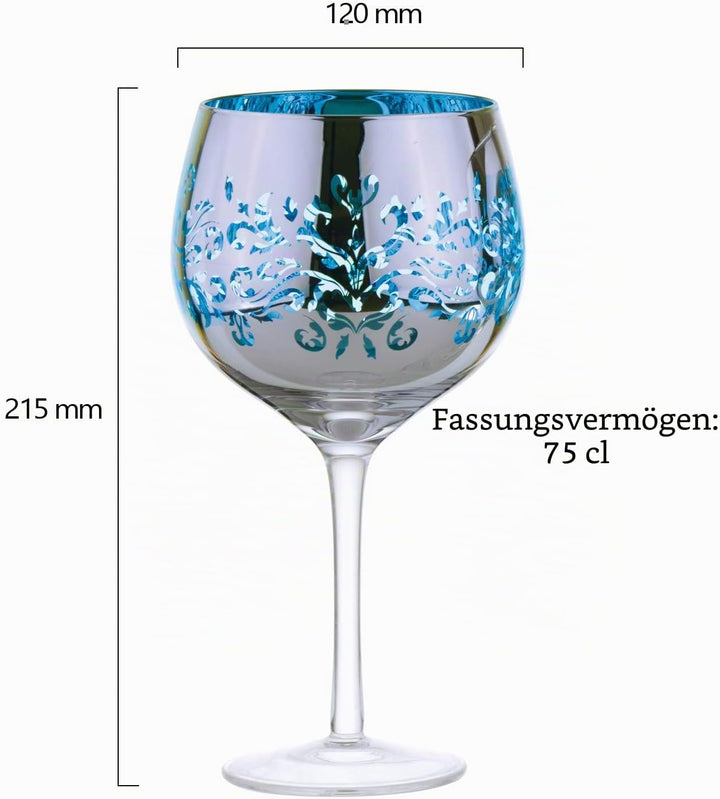 ARTLAND - 2er-Set filigrane Gin-Gläser - Blaue galvanisierte Gläser, verspiegelte Silberoberfläche,