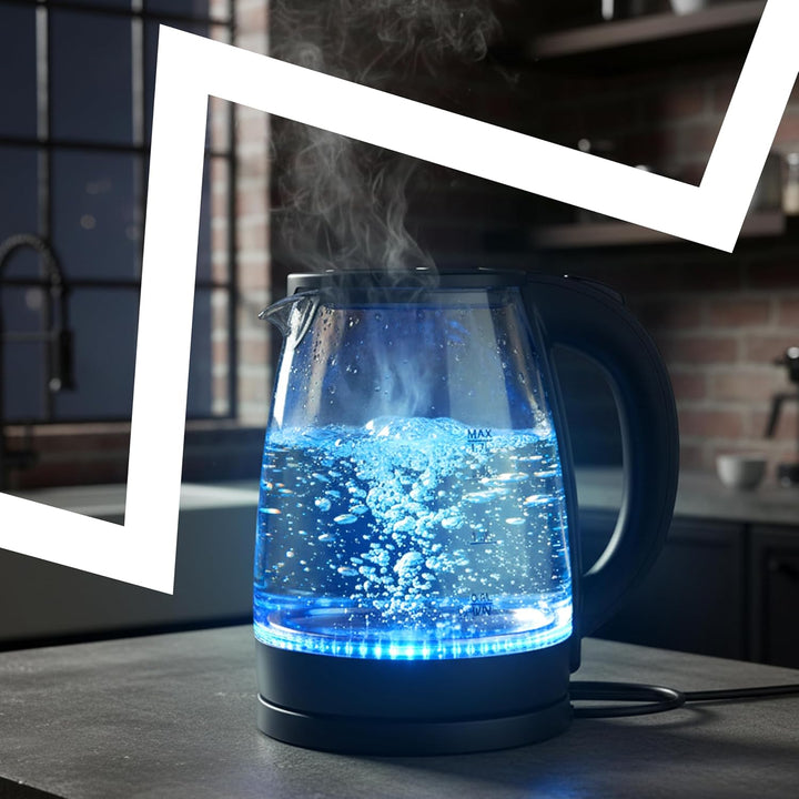Retoo Glas Wasserkocher mit 1.7L 2200W, Blitzaufheizung, Blaue LED Innenbeleuchtung, 360° Basis, Aut