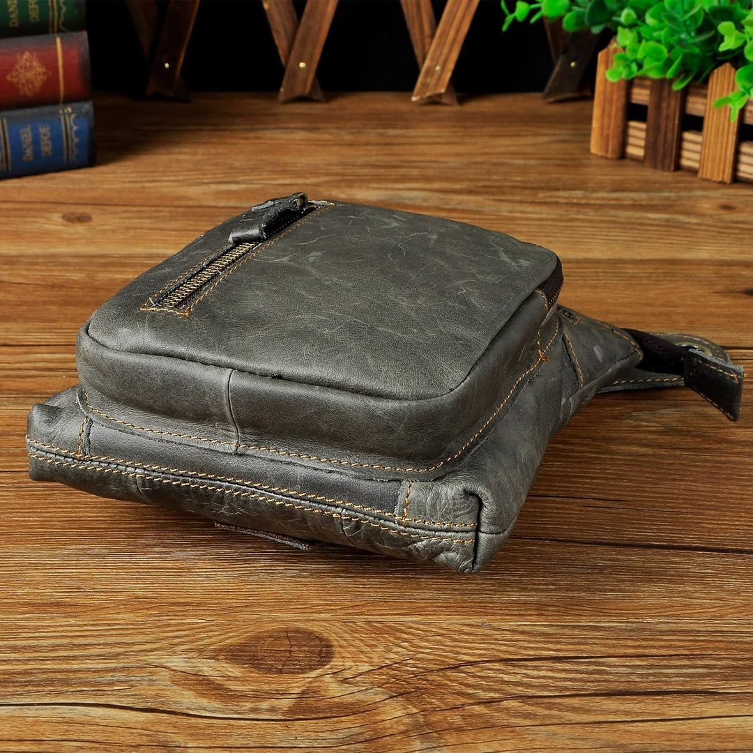 Le'aokuu Herren Leder Motorrad Hüfttasche Messenger Schulter Drop Leg Bag 211-11 2 Grau, 211-11 2 Gr