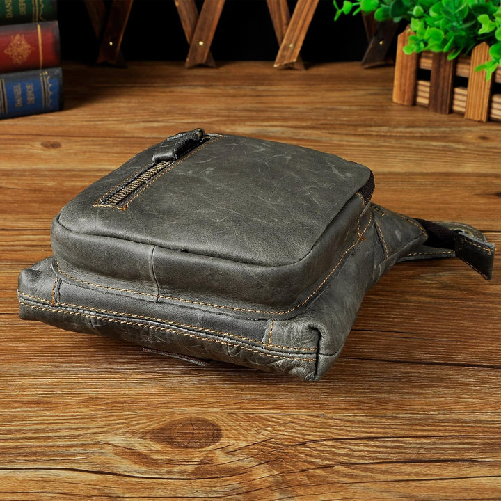 Le'aokuu Herren Leder Motorrad Hüfttasche Messenger Schulter Drop Leg Bag 211-11 2 Grau, 211-11 2 Gr