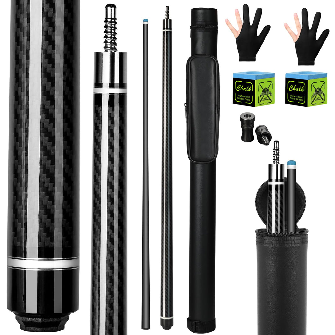 Kmise Carbon Fiber Pool Cue Stick 58", Billiard Cue Sticks 21-23oz, Low Deflection Pool Cue with 12,