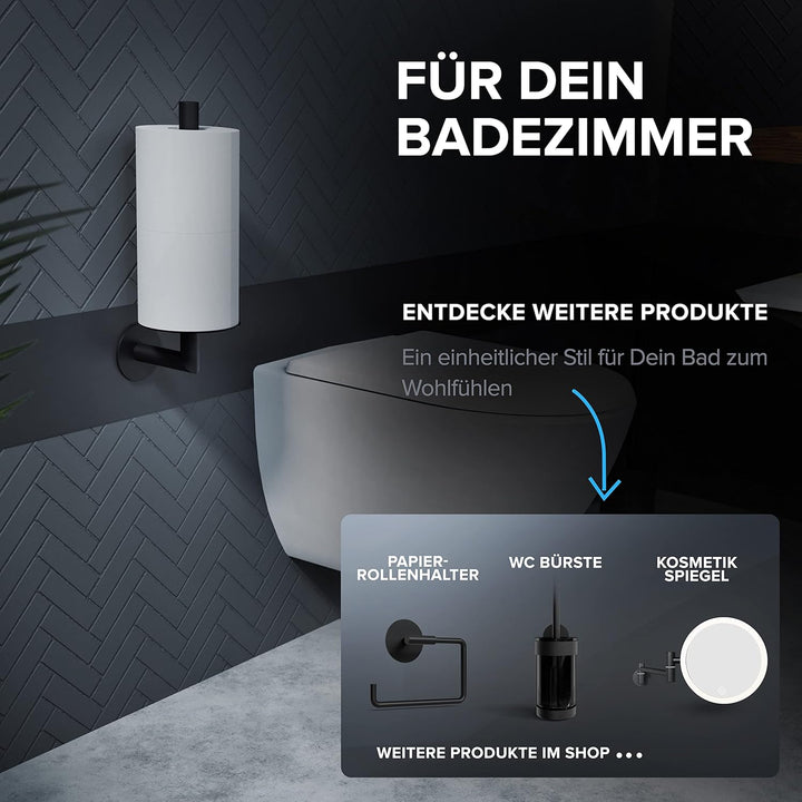 Ersatzrollenhalter Runde zum Kleben in Edelstahl schwarz matt und mit schwarzem Glas | Bad Klorollen