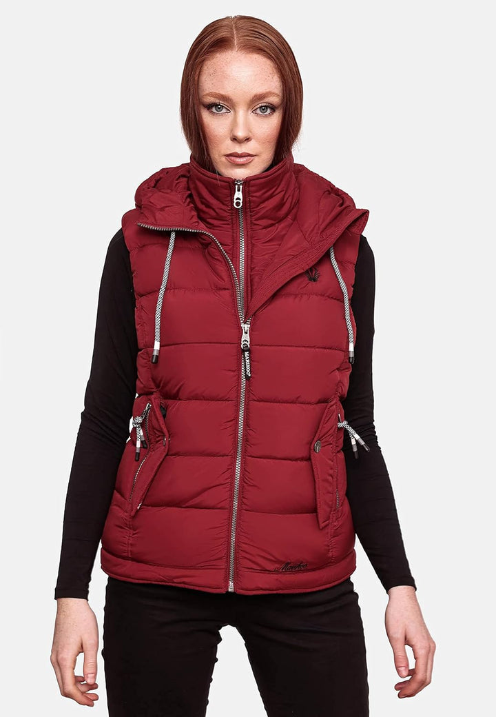 MARIKOO Damen leichte Übergangsweste Steppweste mit Kapuze Taisaa XS-3XL XS Blood Red, XS Blood Red
