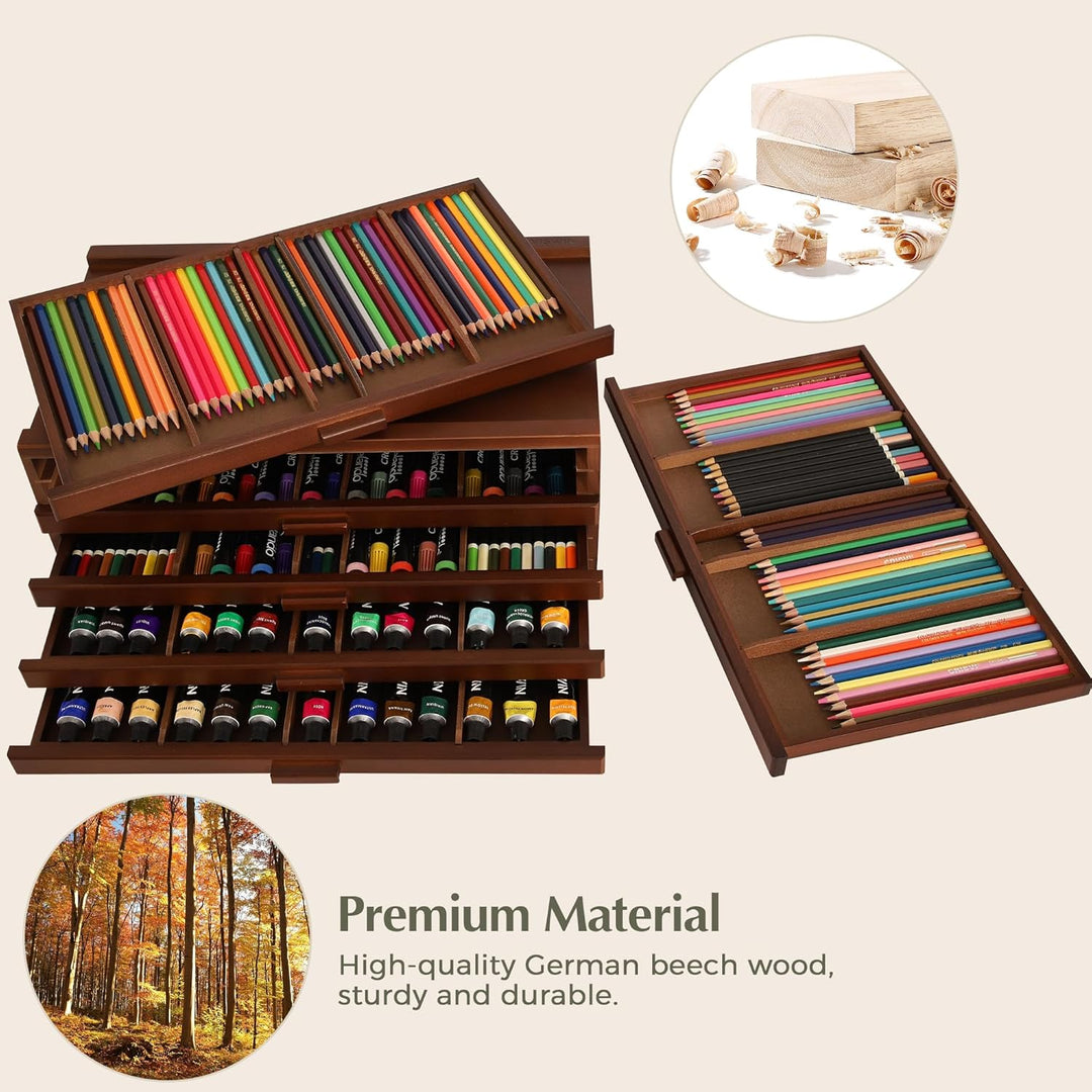 VISWIN 6-Schublade Holz Künstler Supply Storage Box mit abnehmbaren Trennwänden, Premium Buche Holz