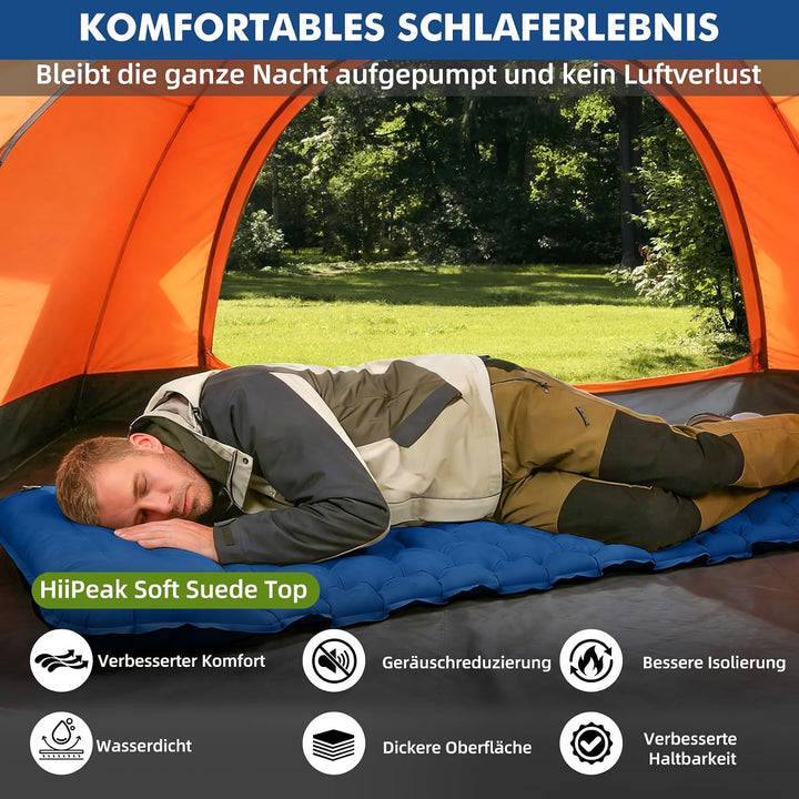HiiPeak Isomatte – Suede Aufblasbare Camping matratze mit Integriertem Kopfkissen, Wasserdicht Luftm