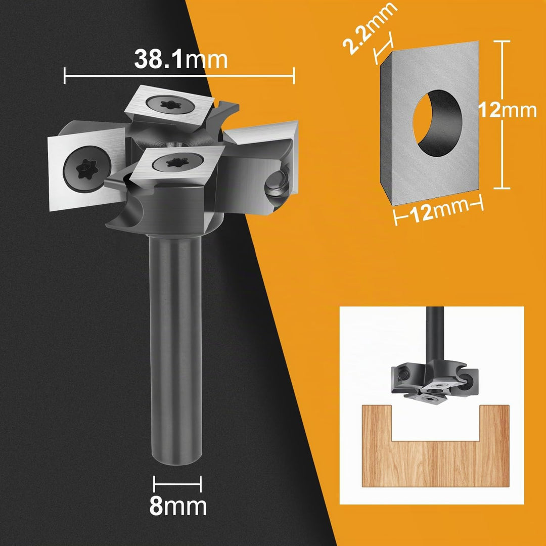 SpeTool Planfräser 8mm Schaft 38.1mmDurchmesser Planfräser für Oberfräse Hobelfräser für holz mit We