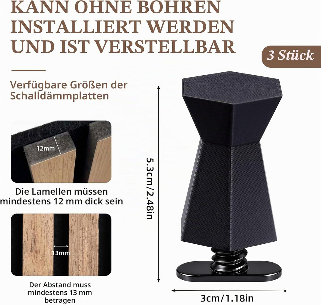 Garderobenhaken Akustikpaneele, 3 Stück Haken für Wandpaneele Ohne Bohren, Flexibel Einstellbar Akus