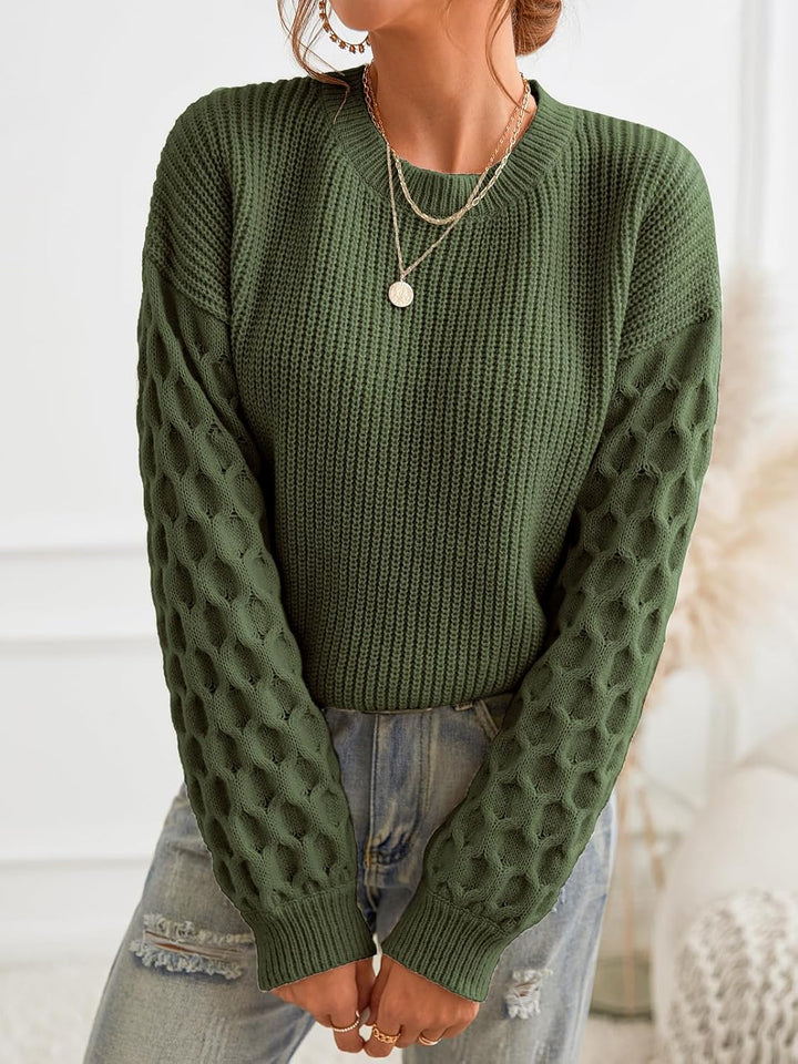 CUPSHE Damen Strickpullover Rundhals Langarm Feinstrick Pulli Jumper Oberteile Tops Honeycomb Knit S