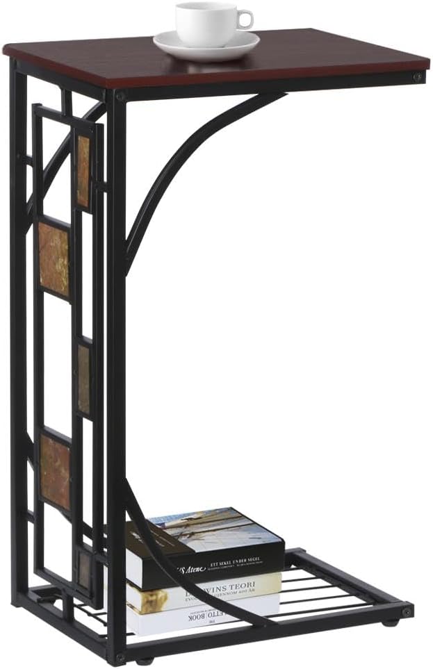Yaheetech Beistelltisch Stabiler Couchtisch C- Form Kaffeetisch Teetisch Industrial Design Wohnzimme