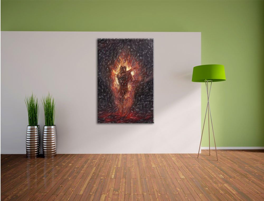 Pixxprint Verdunkelter Dämon des Feuers Kunst Buntstift Effekt, Format: 100x70 auf Leinwand, 100x70
