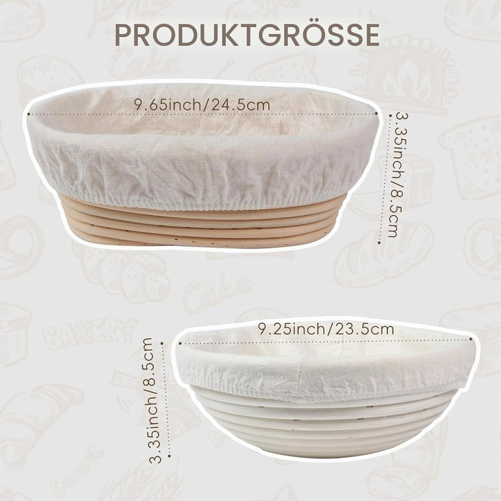 Sauerteig-Starter-Set, runder und ovaler Sauerteig-Gärkorb, 100 % natürliches Rattan, 600 ml Sauerte