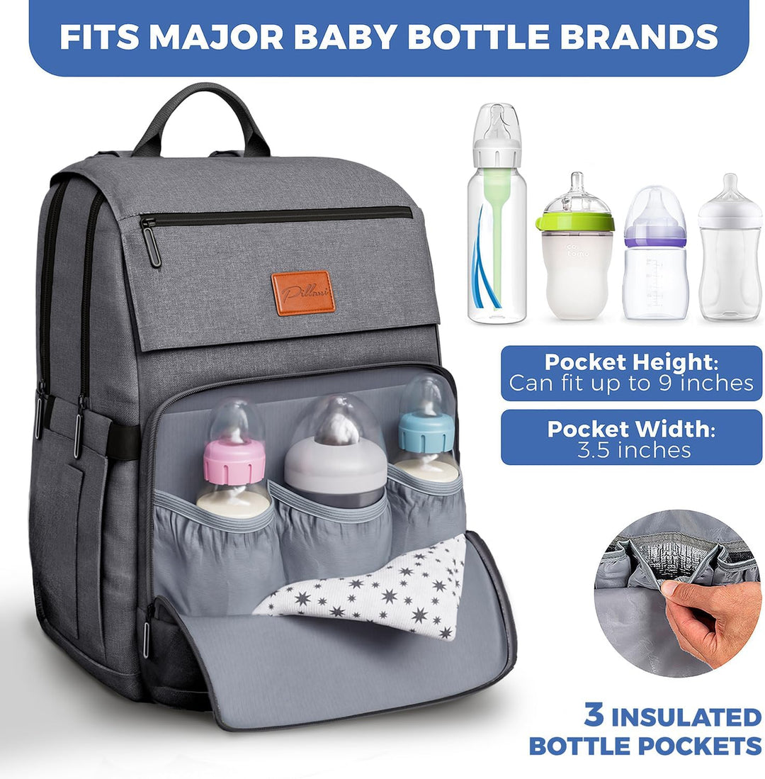 PILLANI Baby-Wickeltaschen-Rucksack – grosse Tasche für Jungen und Mädchen – Wickelrucksack – Reise-