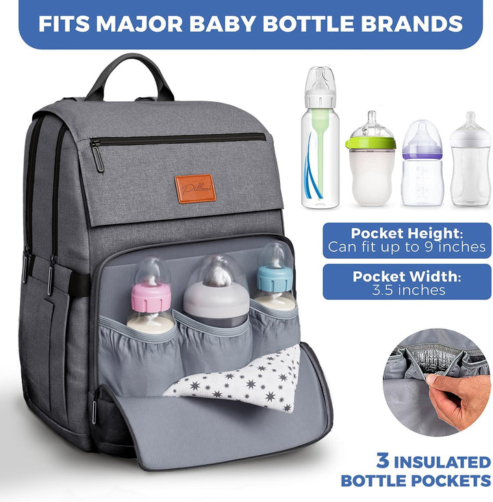PILLANI Baby-Wickeltaschen-Rucksack – grosse Tasche für Jungen und Mädchen – Wickelrucksack – Reise-