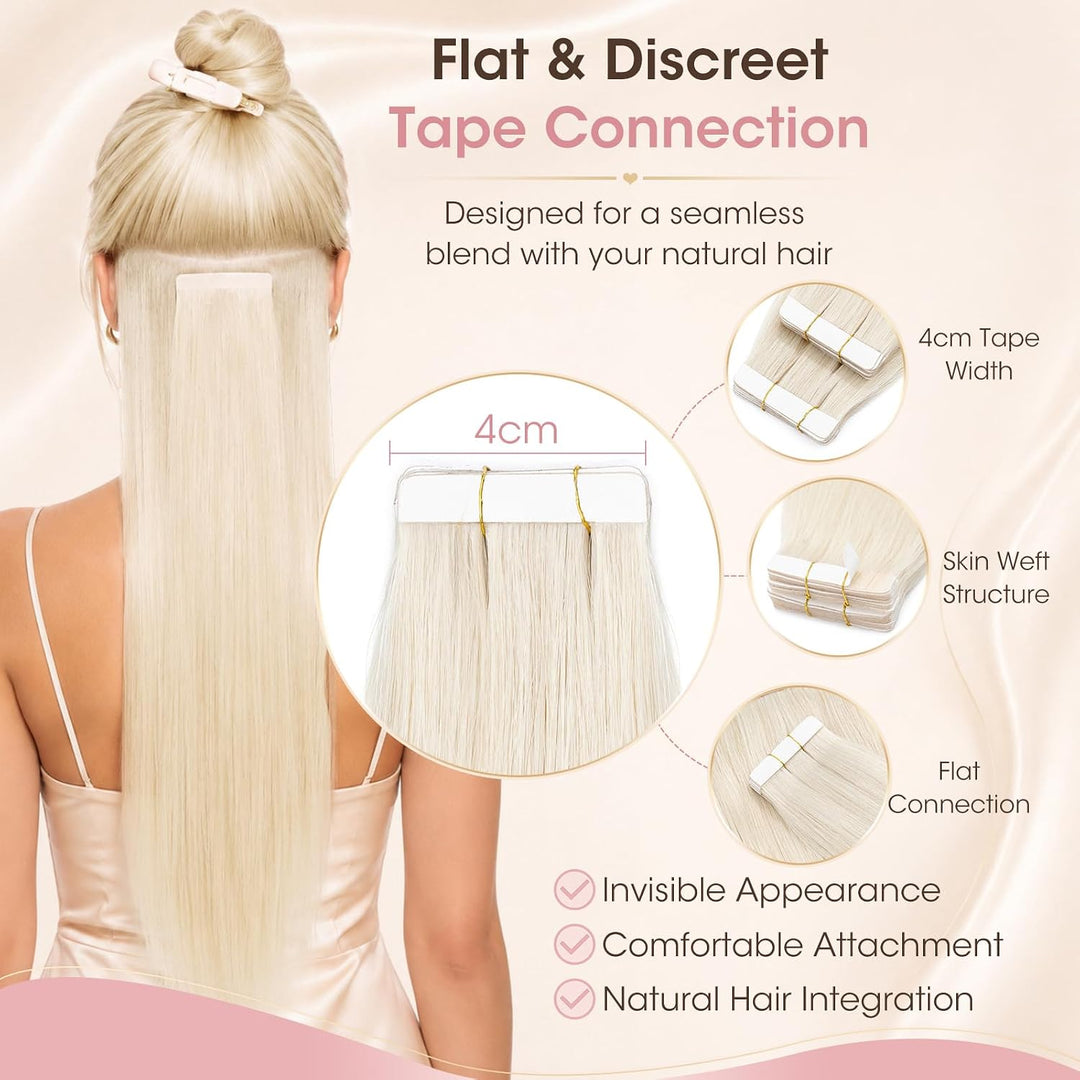 Silk-co Tape in Extensions Echthaar 30g, 20stk leicht Tape Extensions Echthaar, Remy Haarverlängerun
